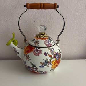Mackenzie-Child’s Floral Enamel Teapot with Wood Handle